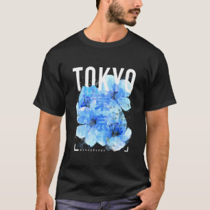 T-shirt Oeuvre japonaise en fleurs de cerisiers bleu Tokyo