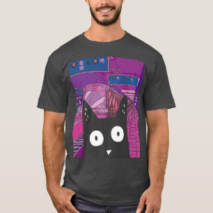 T-shirt Oeuvre Métro Urbain Kawaii Chat Japonais City Aest