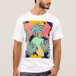 T-shirt Oeuvre tropicale : Monstera multicolore<br><div class="desc">Design motif d'une oeuvre d'art tropical, avec des feuilles de monstères multicolores et des arrière - plans de mosaïque amusants feuilles de monstères multicolores dans une oeuvre d'art tropical. Mosaïque tropicale avec feuilles monstères en bleu. motif, fleur, floral, vintage, coloré, illustration, feuillage, arrière - plan, abstrait, texture, décoration, aquarelle, plage,...</div>
