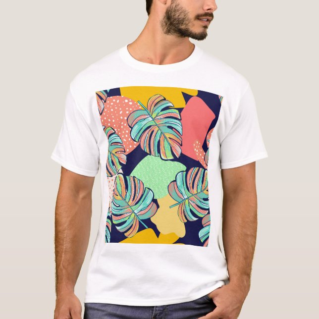 T-shirt Oeuvre tropicale : Monstera multicolore (Devant)