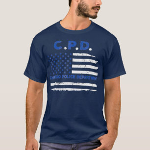 T-shirt Officier de police de Chicago drapeau américain mi