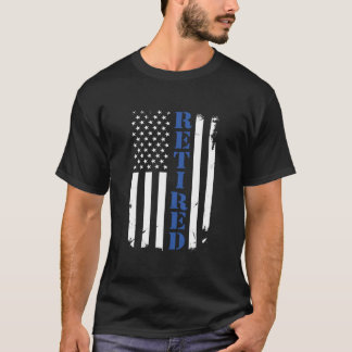 T-shirt Officier de police fier Retraité Ligne Bleue Mince