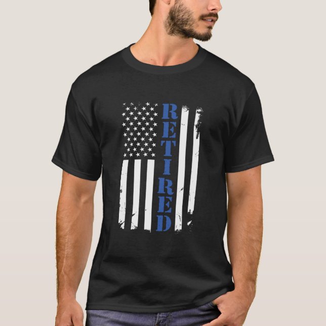 T-shirt Officier de police fier Retraité Ligne Bleue Mince (Devant)