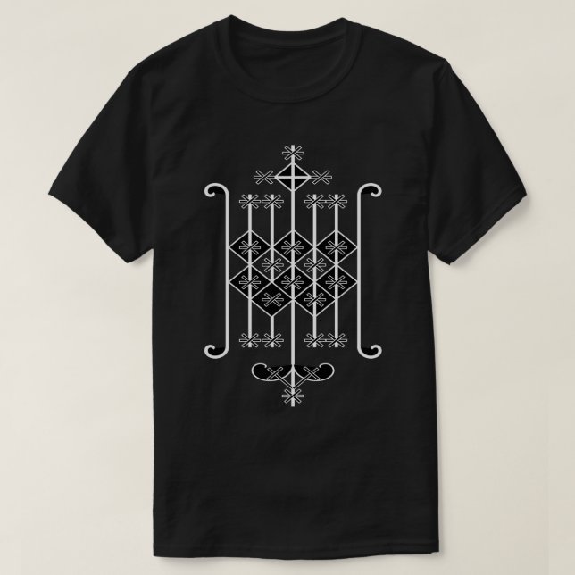T-shirt Ogoun Vodou Veve blanc sur T noir (Design devant)