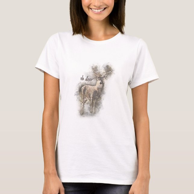 T-shirt Oh cerfs communs - illustration d'aquarelle de (Devant)