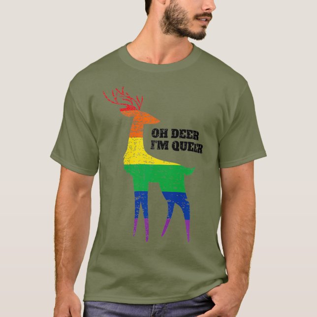 T-shirt Oh Deer Im Queer LGBT Rainbow Gay pride (Devant)