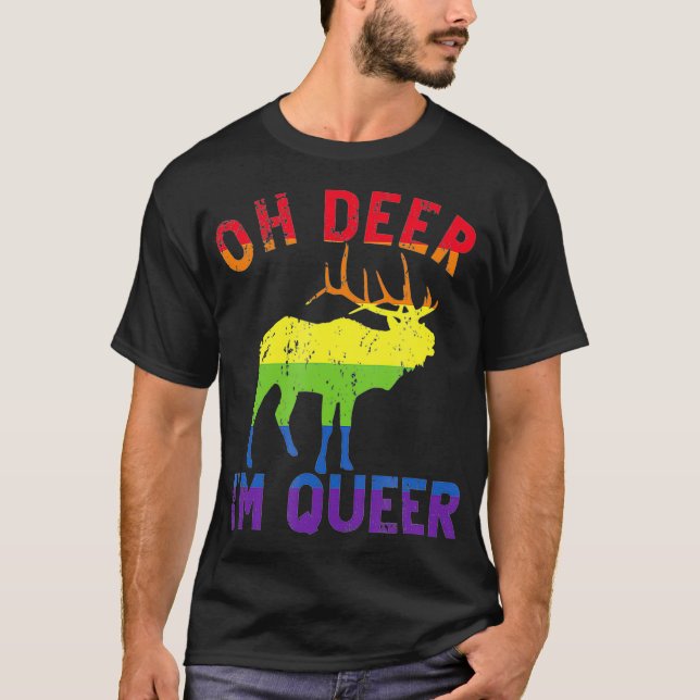 T-shirt Oh Deer Im Queer Rainbow Gay pride LGBT Lesbienne (Devant)