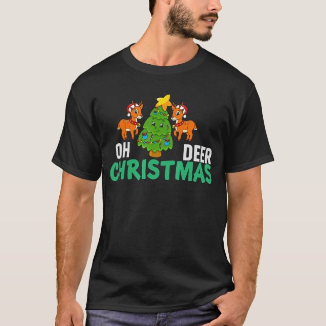 T-shirt Oh Deer Noël Père Noël Chapeau Noël Costume PJ (Devant)