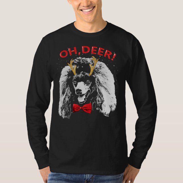 T-shirt Oh Deer Poodle Xmas Red Bowtie (Devant)