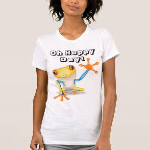 T-shirt Oh Hoppy Day avec grenouille rouge ornée
