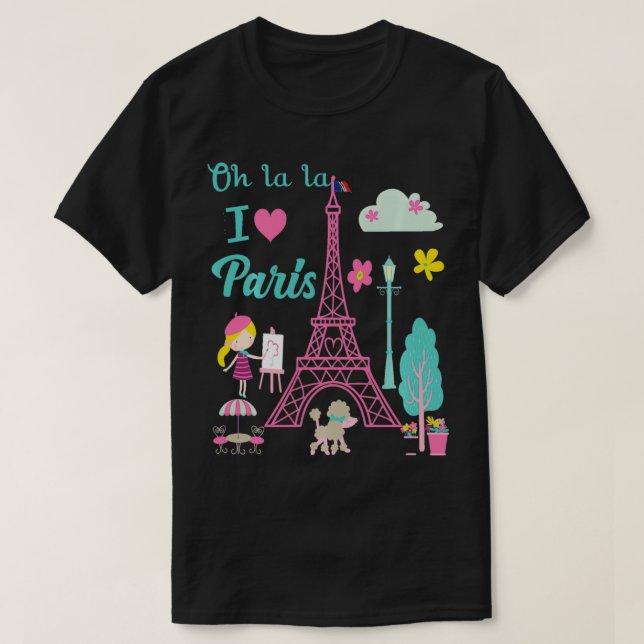 T-shirt Oh la la I love Paris Tour Eiffel (Design devant)