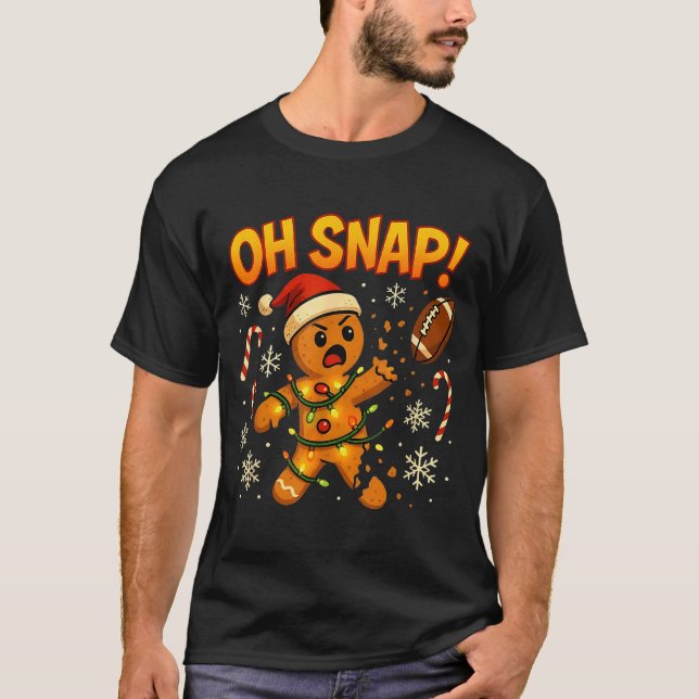 T-shirt Oh Snap Funny Gingerbread Football Christmas Light (Devant)