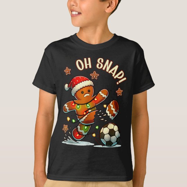 T-shirt Oh Snap Gingerbread Soccer Xmas Light Holiday  (Devant)
