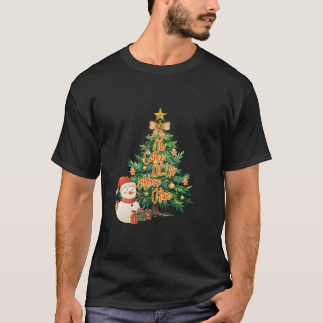 T-shirt Oh Viens Laissez-Nous L'Adorer Retro Arbre De Noël (Devant)
