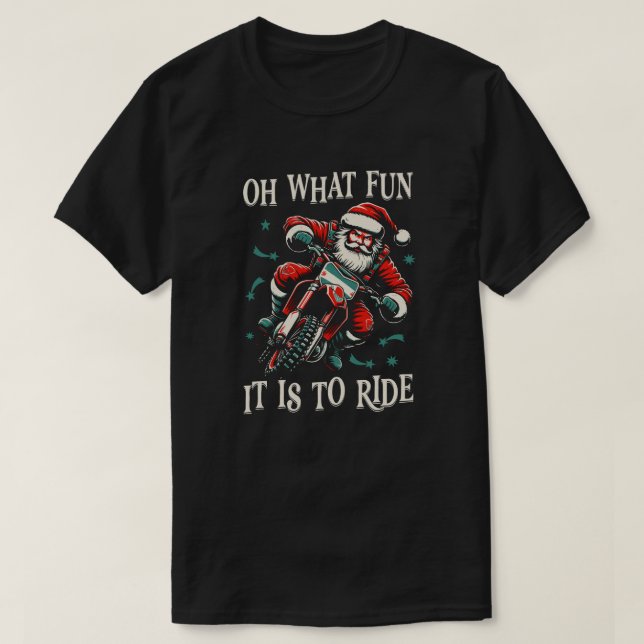 T-shirt Oh What Fun It Is To Ride - Biker Santa Motorcycle (Design devant)