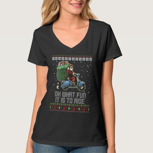 T-shirt Oh What Fun It Is To Ride Santa Riding Motorcycle  (Devant)