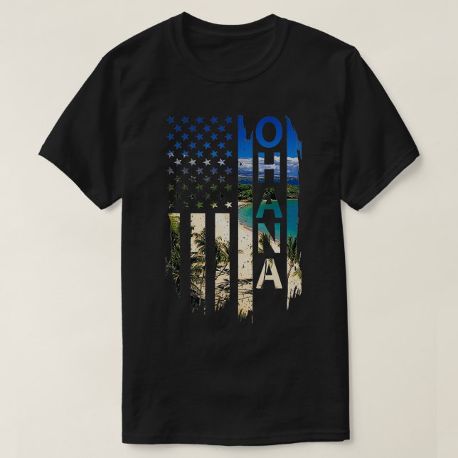 T-shirt Ohana hawaii Summer Sunset Drapeau américain Patri (Design devant)