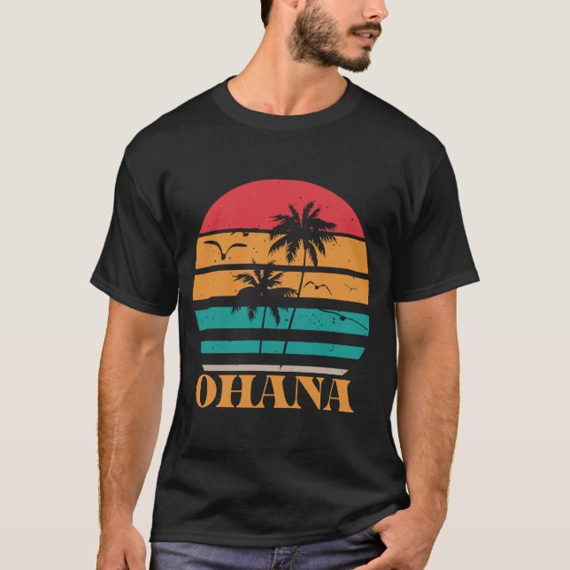 T-shirt Ohana Retro 1970 Style Tropical Sunset Graphic (Devant)
