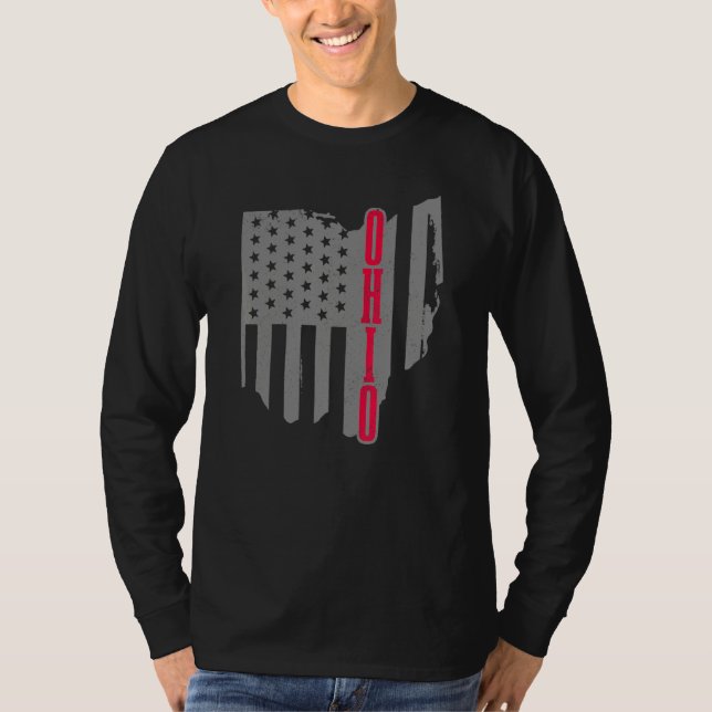 T-shirt Ohio American Flag State Map Fierté patriotique 4e (Devant)