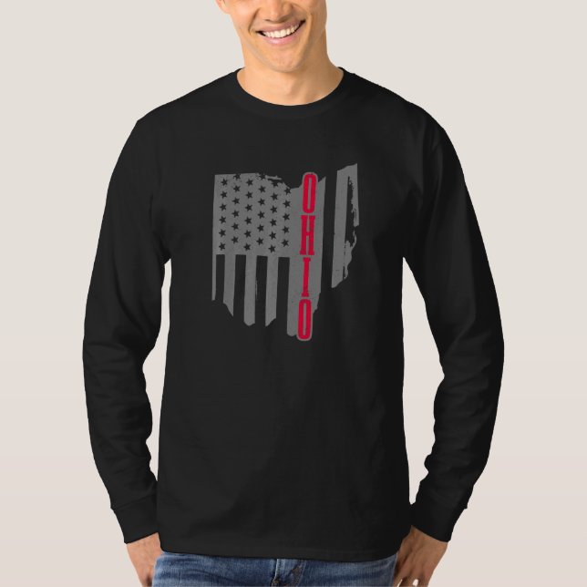 T-shirt Ohio American Flag State Map Fierté patriotique 4e (Devant)