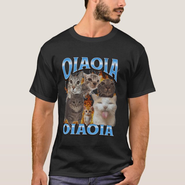 T-shirt Oia Oia Mème de Chat Drôle Graphique Bootleg (Devant)