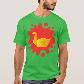T-shirt Oie d'or mignonne d'Origami sur un splash rouge