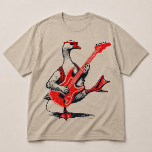 T-shirt Oie Rockstar Cool Jouant de Guitare Électrique Rou