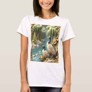 T-shirt Oies du Canada au milieu des saules qui pleuvent