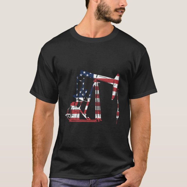 T-shirt Oilfield Rig Usa American Flag Oil Field Refining (Devant)