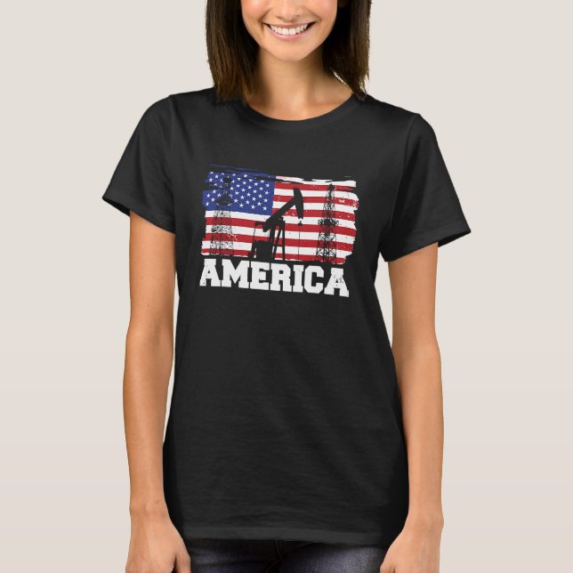 T-shirt Oilfield Us Drapeau Forage Fracking Huile de Frack (Devant)