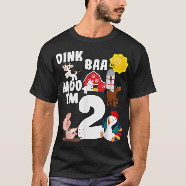T-shirt Oink Baa Moo Je suis 2 Animaux de ferme Thème Anni (Devant)
