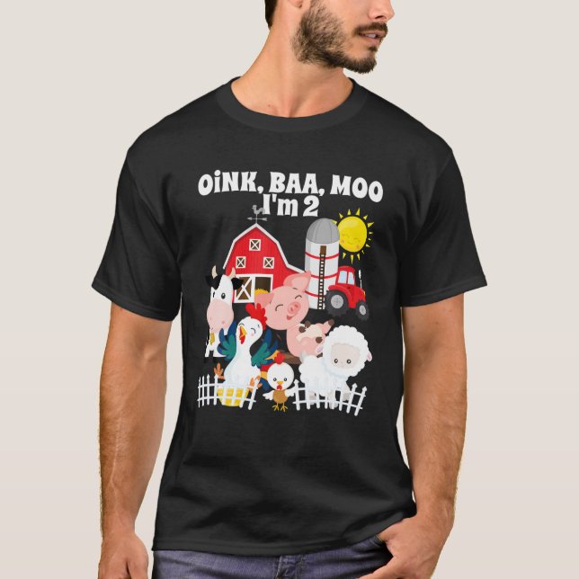 T-shirt Oink Baa Moo Je suis 2 ferme fête d'anniversaire 2 (Devant)