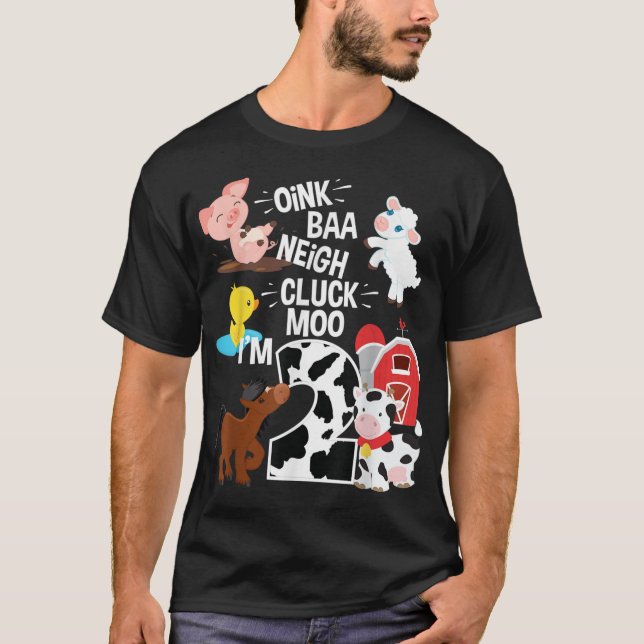 T-shirt Oink Baa Neigh Cluck Moo Je suis 2 ans Vieux thème (Devant)