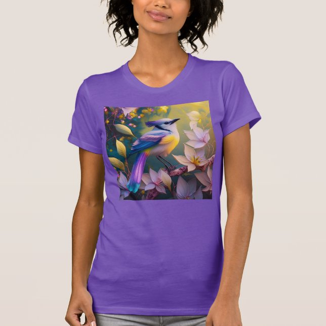 T-shirt Oiseau à poitrine jaune violet (Devant)