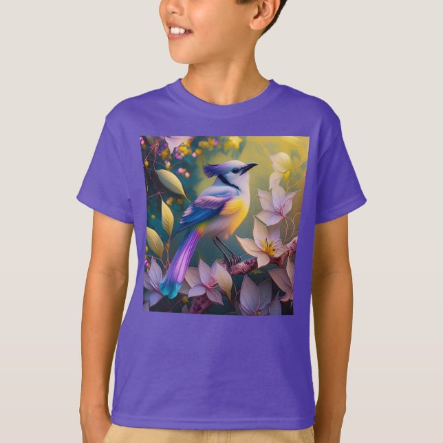 T-shirt Oiseau à poitrine jaune violet (Devant)