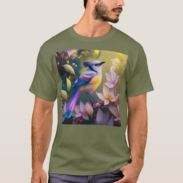 T-shirt Oiseau à poitrine jaune violet (Devant)