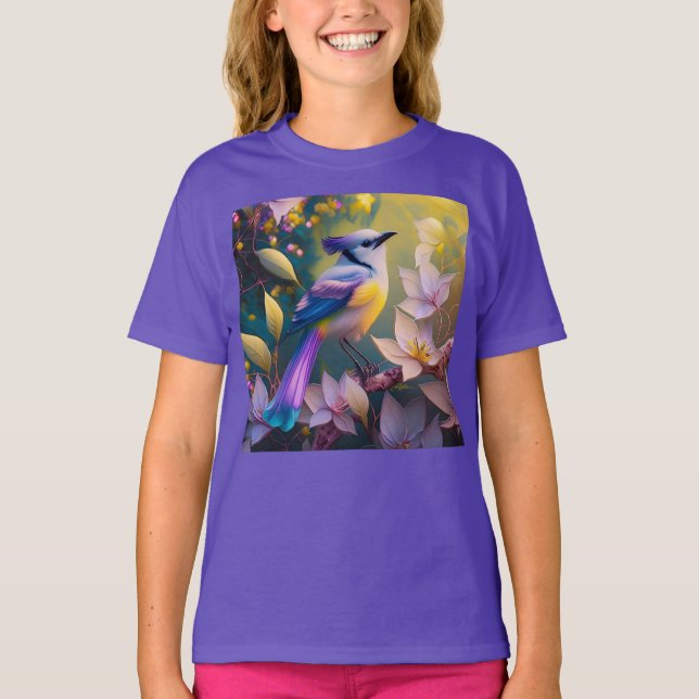 T-shirt Oiseau à poitrine jaune violet (Devant)