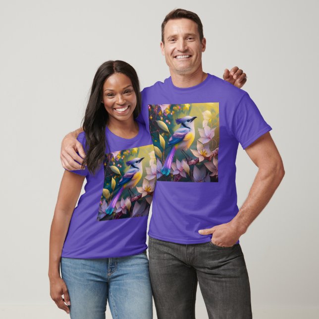 T-shirt Oiseau à poitrine jaune violet (Unisexe)