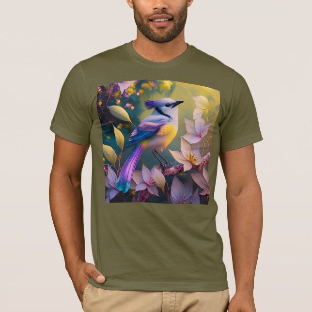 T-shirt Oiseau à poitrine jaune violet (Devant)