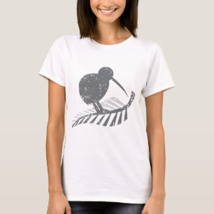 T-shirt oiseau argenté mignon de kiwi et fougère argent