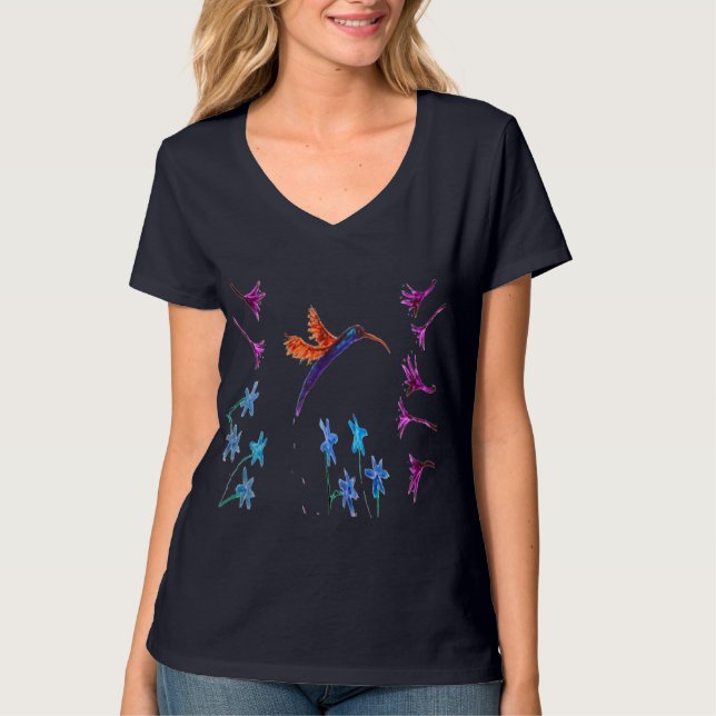 T-shirt Oiseau Art Floral Colibri (Devant)