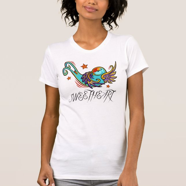 T-shirt Oiseau artistique urbain de tatouage d'hirondelle (Devant)