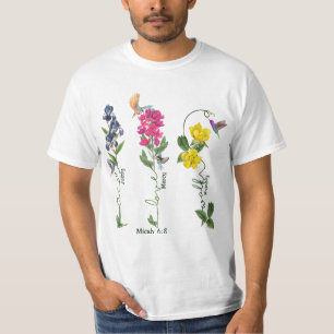 T-shirt Oiseau Avec Fleur Justice Amour Miséricorde Et Mar