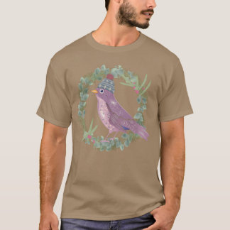 T-shirt Oiseau avec mistletoe eucalyptus en hiver frite d'