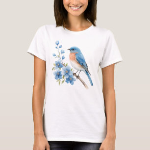 T-shirt Oiseau bleu avec des fleurs bleues