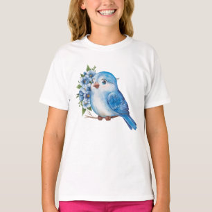 T-shirt Oiseau bleu avec fleurs