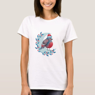 T-shirt Oiseau bleu de Noël d'aquarelle sur la lune