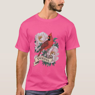 T-shirt Oiseau cardinal du nord de l'Indiana et fleur de p