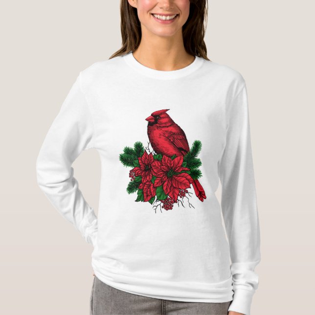 T-shirt Oiseau cardinal, illustration de Noël (Devant)