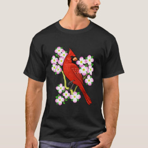 T-shirt Oiseau cardinal rouge Fleur de bois de chien Carol